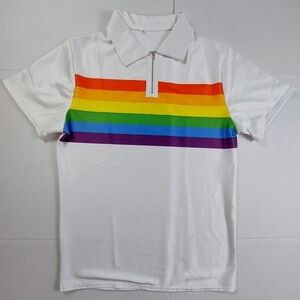 Rainbow Shirt Mens Medium White Short Sleeve 1/4 Zip Collar